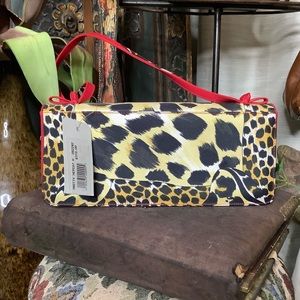 STUART WEITZMAN Red and leopard print purse